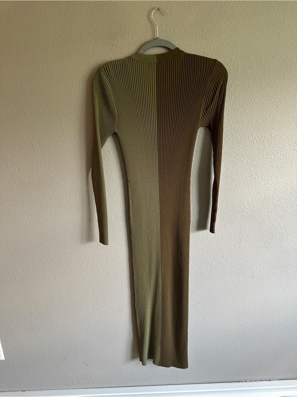 STAUD Shoko Two-Tone Olive Brown Ribbed Button-Front Midi Dress Medium - Picture 8 of 11